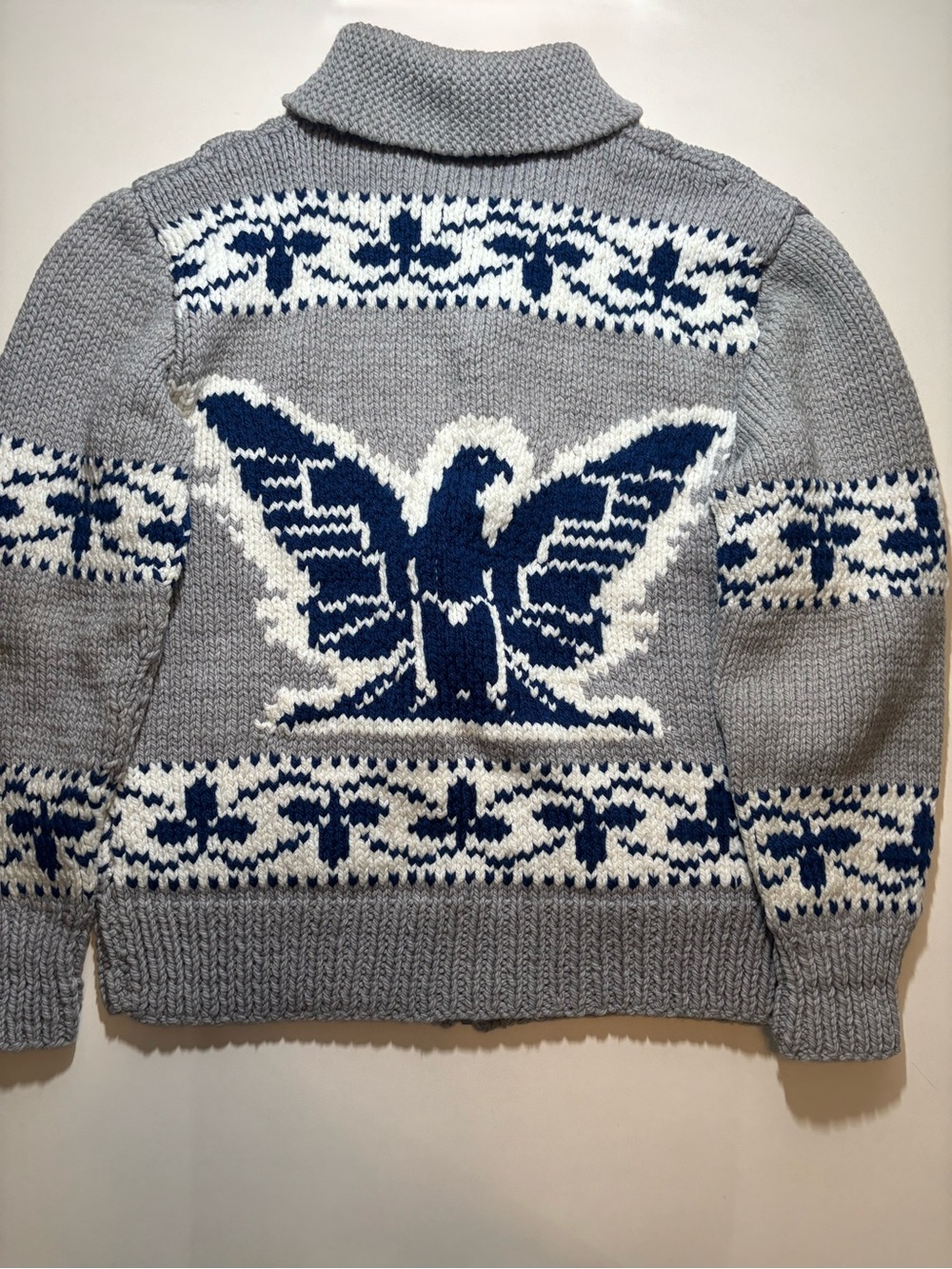 Vintage Thunderbird hand knitted cowichan wool sweater Mary maxim style